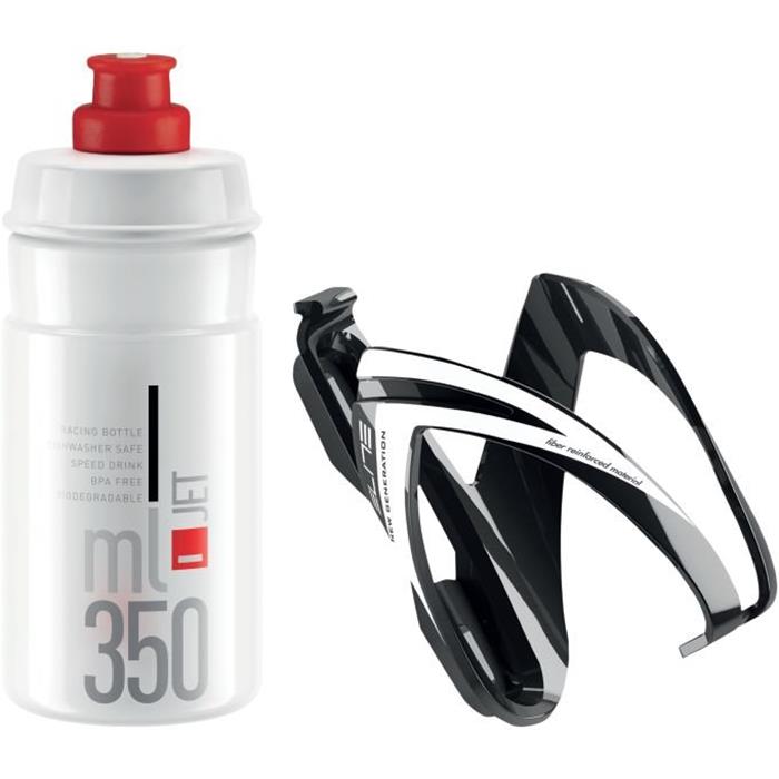 ELITE - Košík dětský KIT CEO černý/bílý + lahev JET 350 čirá,červené logo 66mm