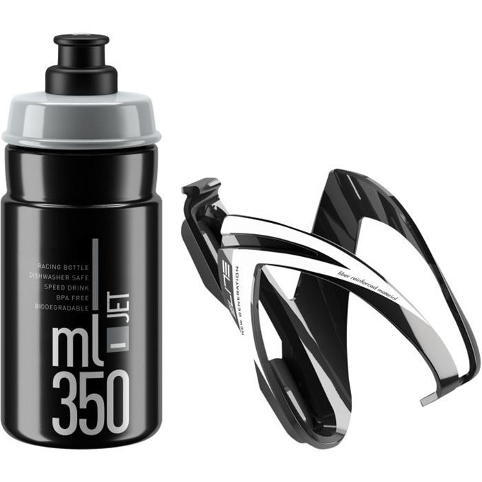 ELITE - Košík dětský KIT CEO černý/bílý + lahev JET 350 šedé logo 66mm