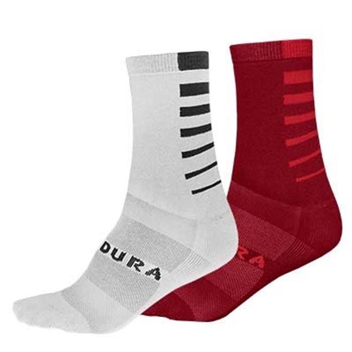 ENDURA - E1264RR Ponožky Coolmax Stripe II white/rust red 2pack