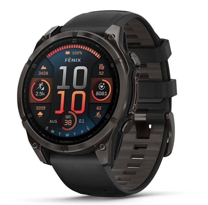 GARMIN - Fenix8 – 47 mm, AMOLED Sapphire, Carbon grey DLC titanium s Black/Gray silikon