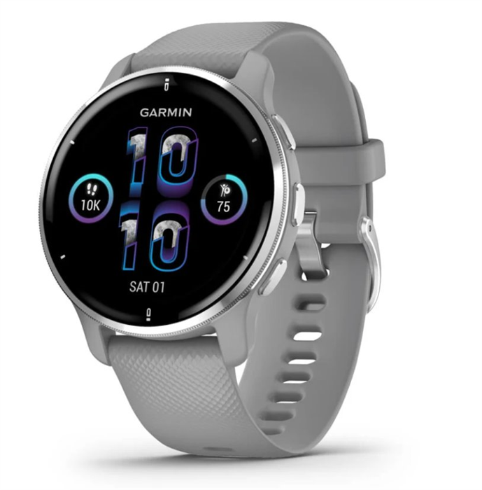 GARMIN - VENU 2 Plus, Silver/Gray Silicone Band