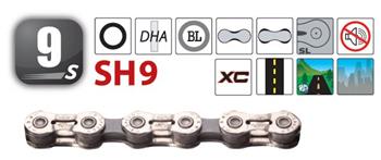 Yaban - Řetěz SH9C stříbrno/šedý 9x